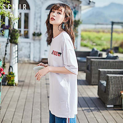 SEMIR森馬-韓系長版俏皮印花短袖T恤-女