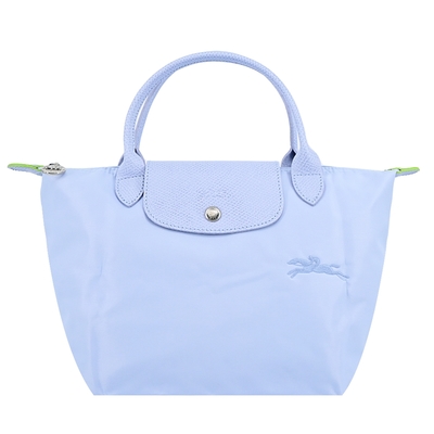 LONGCHAMP LE PLIAGE GREEN系列刺繡短把再生尼龍摺疊水餃包(小/天澄)