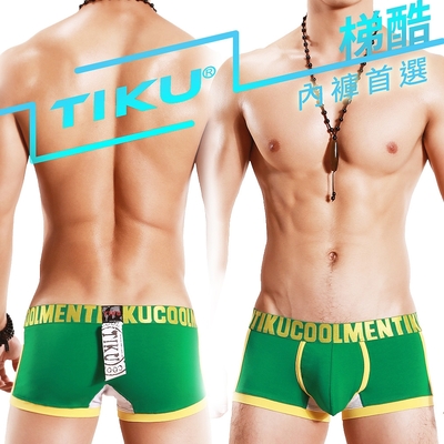 TIKU 梯酷 透氣交織棉 寬版激凸平口男內褲 -綠色(QC1247)
