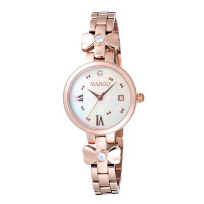 MANGO 心心相印晶鑽貝殼面腕錶-玫瑰金X白-MA6727L-81R/28mm