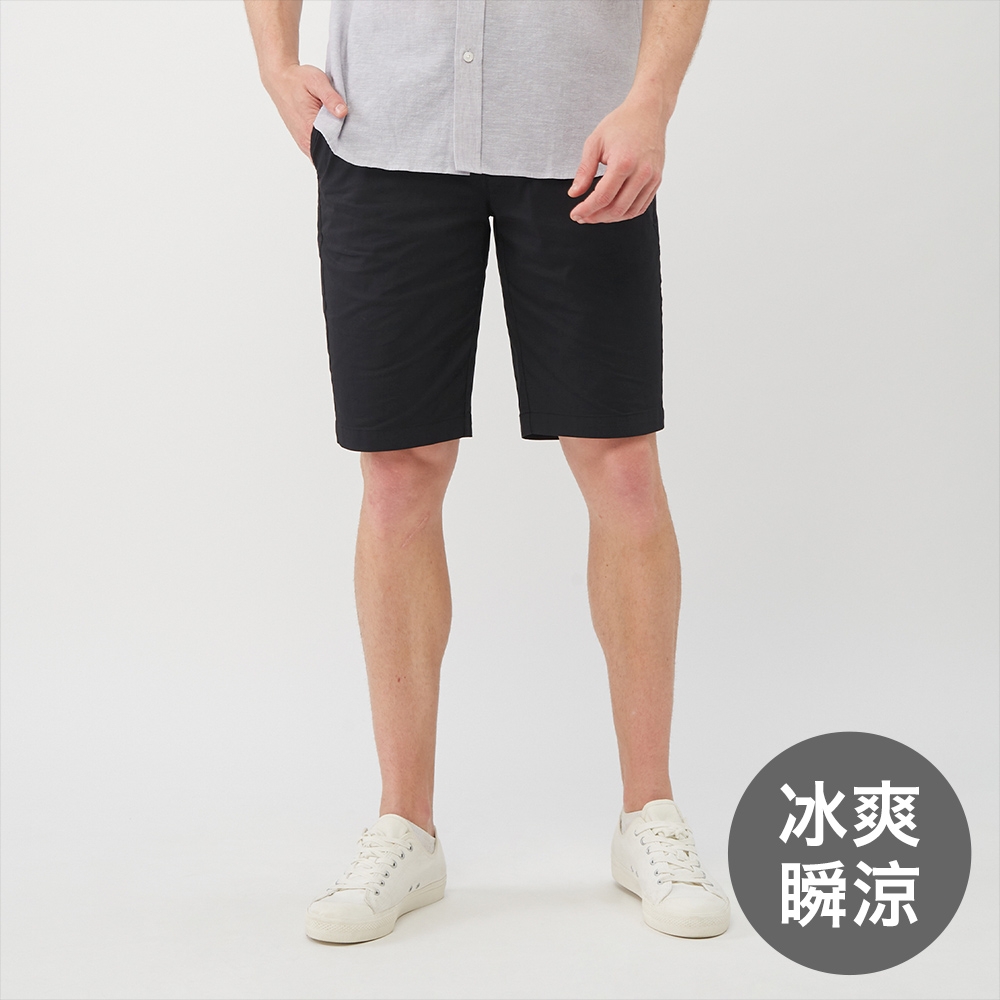 GIORDANO  男裝彈力冰冰短褲 - 09 標誌黑