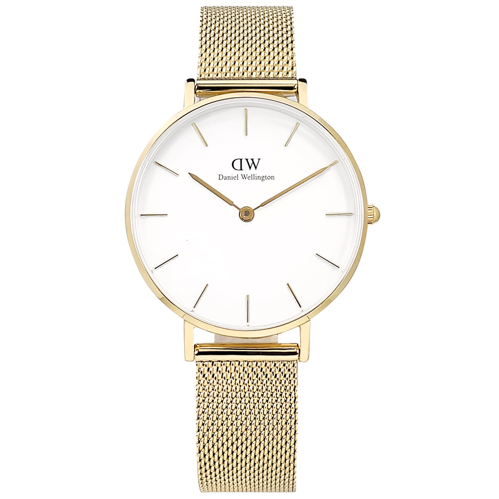DW Daniel Wellington 經典米蘭編織不鏽鋼手錶-白x鍍香檳金/32mm