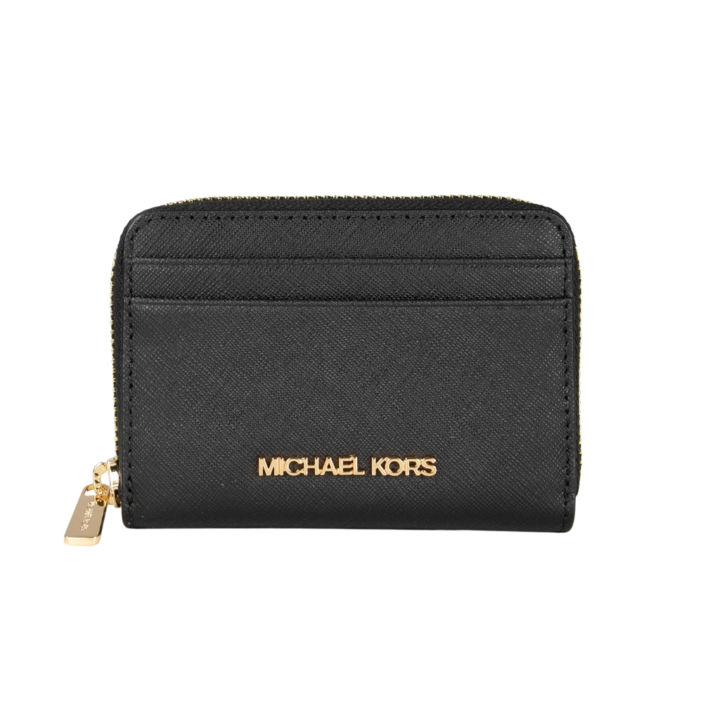 Michael Kors 防刮皮革拉鍊卡片零錢包(黑色)