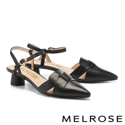 低跟鞋 MELROSE 美樂斯 時髦簡約後繫帶羊皮尖頭低跟鞋－黑