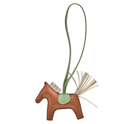HERMES 經典RODEO馬兒造型小羊皮鑰匙圈/吊飾(迷你-棕/嫩綠色)