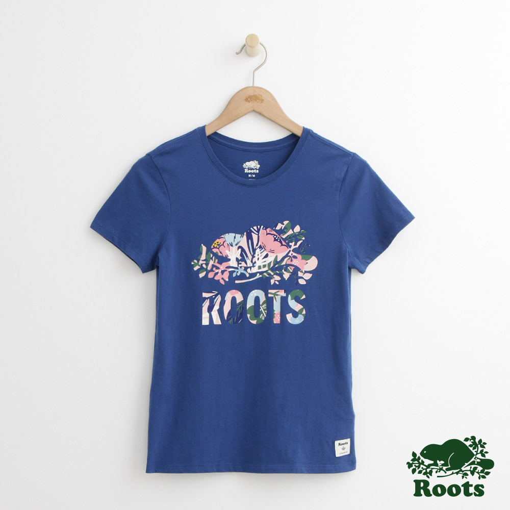 Roots -女裝- 花卉海狸短袖上衣- 藍