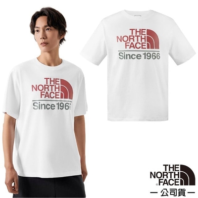 【the north face】男 彈性透氣純棉短袖圓領t恤.休閒套頭衫.運動上衣_88g3-fn4 雪峰白