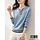 JILLI-KO 配色飄帶領氣質薄款長袖針織衫- 藍色 product thumbnail 1