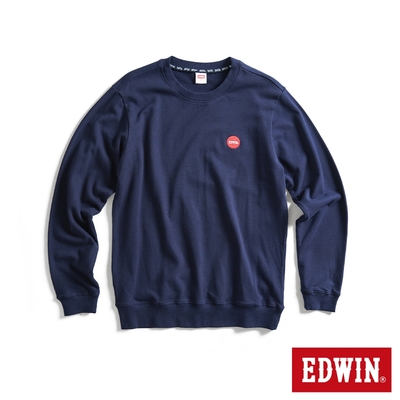 EDWIN 紅日刺繡LOGO厚長袖T恤-男-丈青色