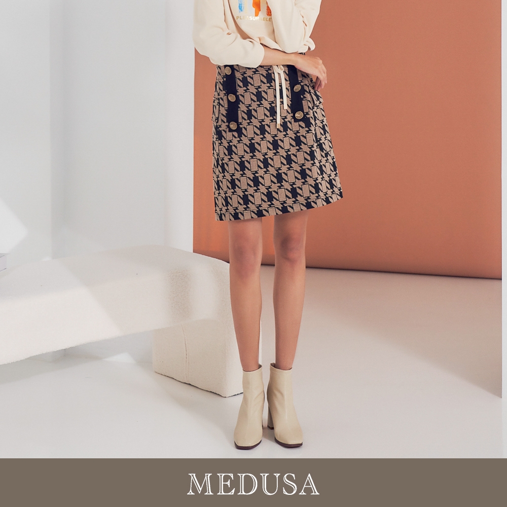 現貨【MEDUSA 曼度莎】台灣製 千鳥格排釦短裙（M-XL）｜裙子 休閒短裙