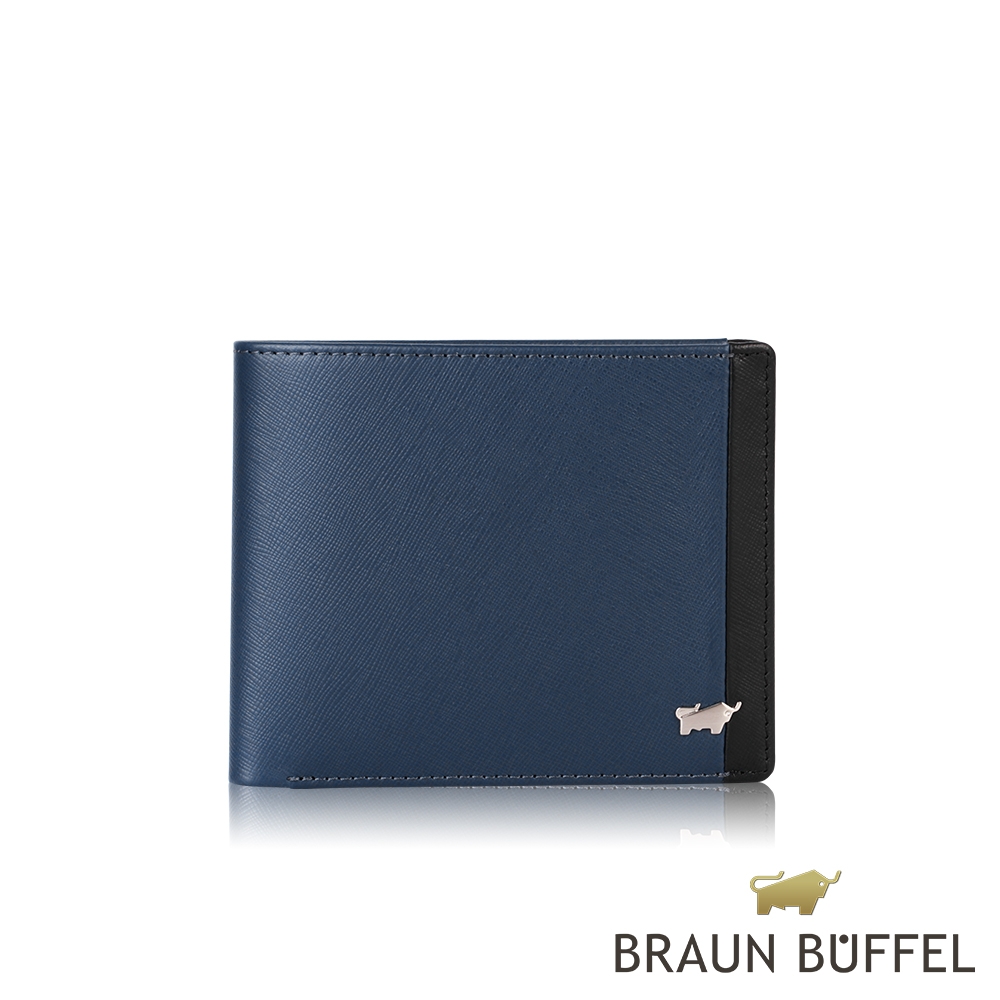 【BRAUN BUFFEL 德國小金牛】台灣總代理 泰德 12卡中間翻透明窗短夾-海藍色/BF393-317-OC