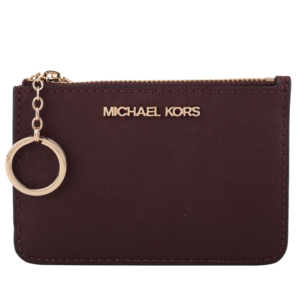 MICHAEL KORS 金字防刮方型拉鍊鑰匙圈零錢包 (桑紫紅)