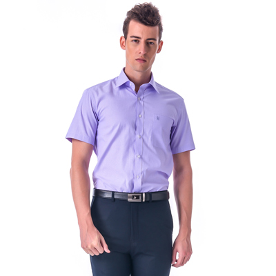 金安德森 紫色白細紋窄版短袖襯衫