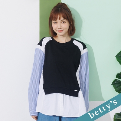 betty’s貝蒂思 多層次條紋布拼接上衣(黑色)