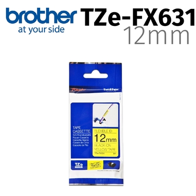 brother TZe-FX631 (可彎曲)纜線標籤帶 ( 12mm 黃底黑字 )