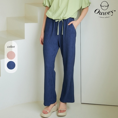 OUWEY歐薇 甜美慵懶側口袋壓紋長褲(兩色；S-L)3232136506