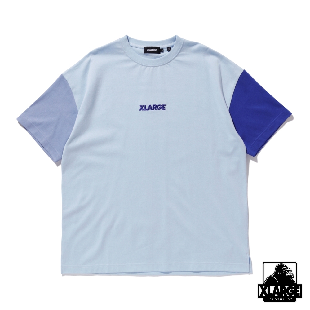 XLARGE S/S PANEL TEE拼接雙色袖-藍