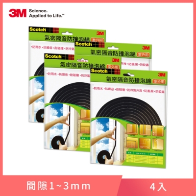 3M 戶外型氣密隔音防撞泡棉-間隙1~3 mm (8801)-4入組