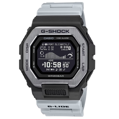 CASIO卡西歐 G-SHOCK 藍牙 衝浪運動 沙灘灰白 雙重材質錶圈 運動系列 GBX-100-8_46mm