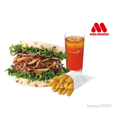 【摩斯漢堡】C520超級大麥燒肉珍珠堡+V型薯+冰紅茶(L) 好禮即享券