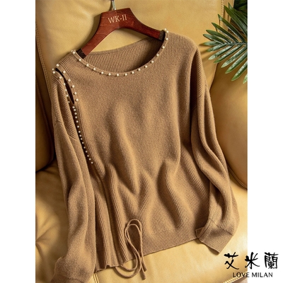 艾米蘭-純色氣質甜美圓領造型保暖毛衣-2色(M~XL)