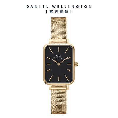 Daniel Wellington DW 手錶 Quadro Evergold 20X26mm香檳金麥穗式金屬編織小方錶-黑錶盤-香檳金框 DW00100557