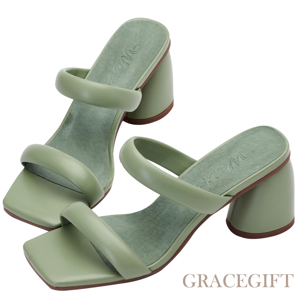 【Grace Gift】唐葳訂製-光輝盛夏泡泡高跟拖鞋 綠