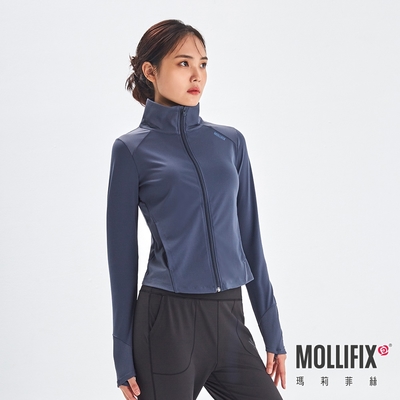 Mollifix 瑪莉菲絲 羅紋拼接俐落訓練外套(深霧藍)、保暖、防風、羽絨外套
