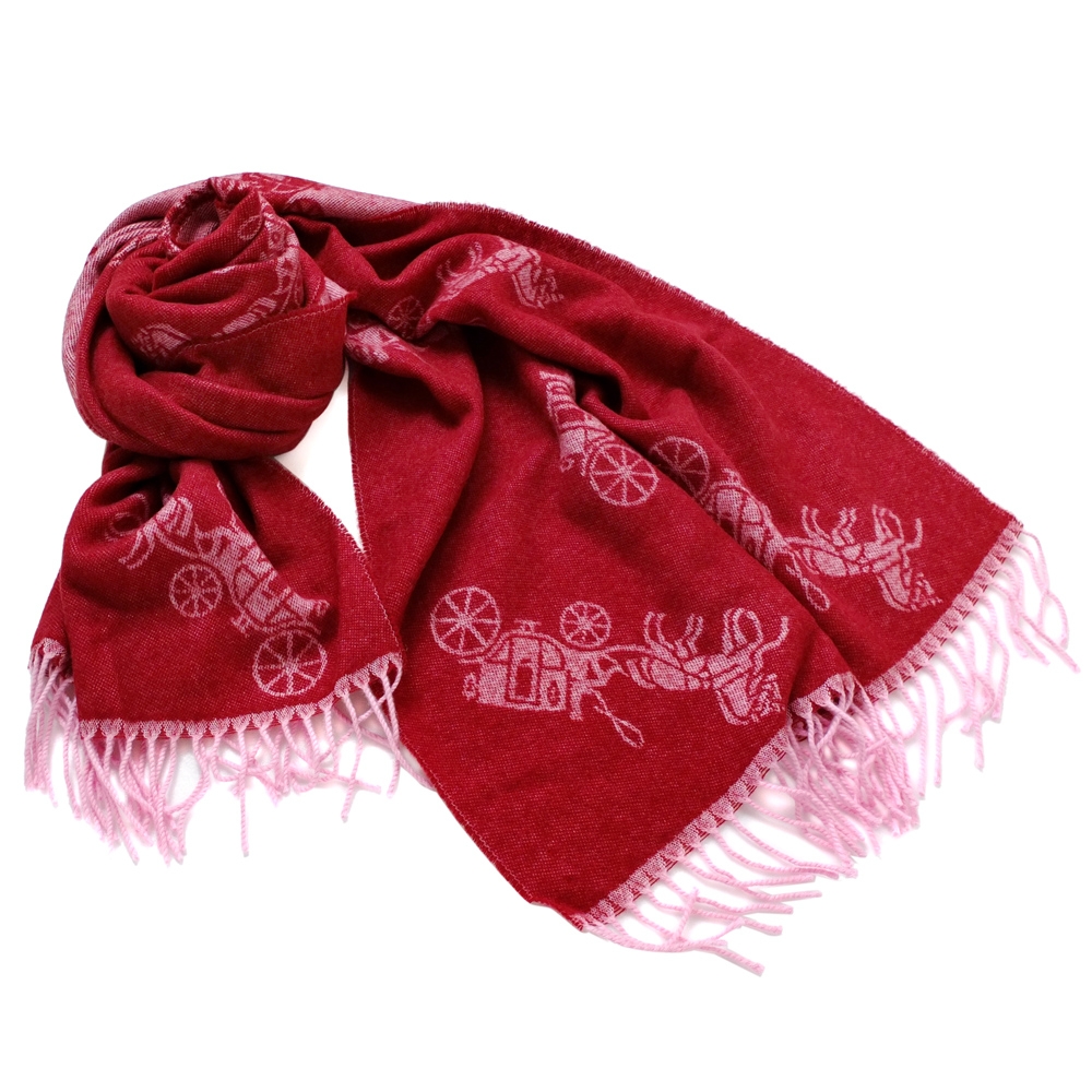 COACH莓果紅滿版馬車圖印寬版羊毛圍巾(195x53CM)