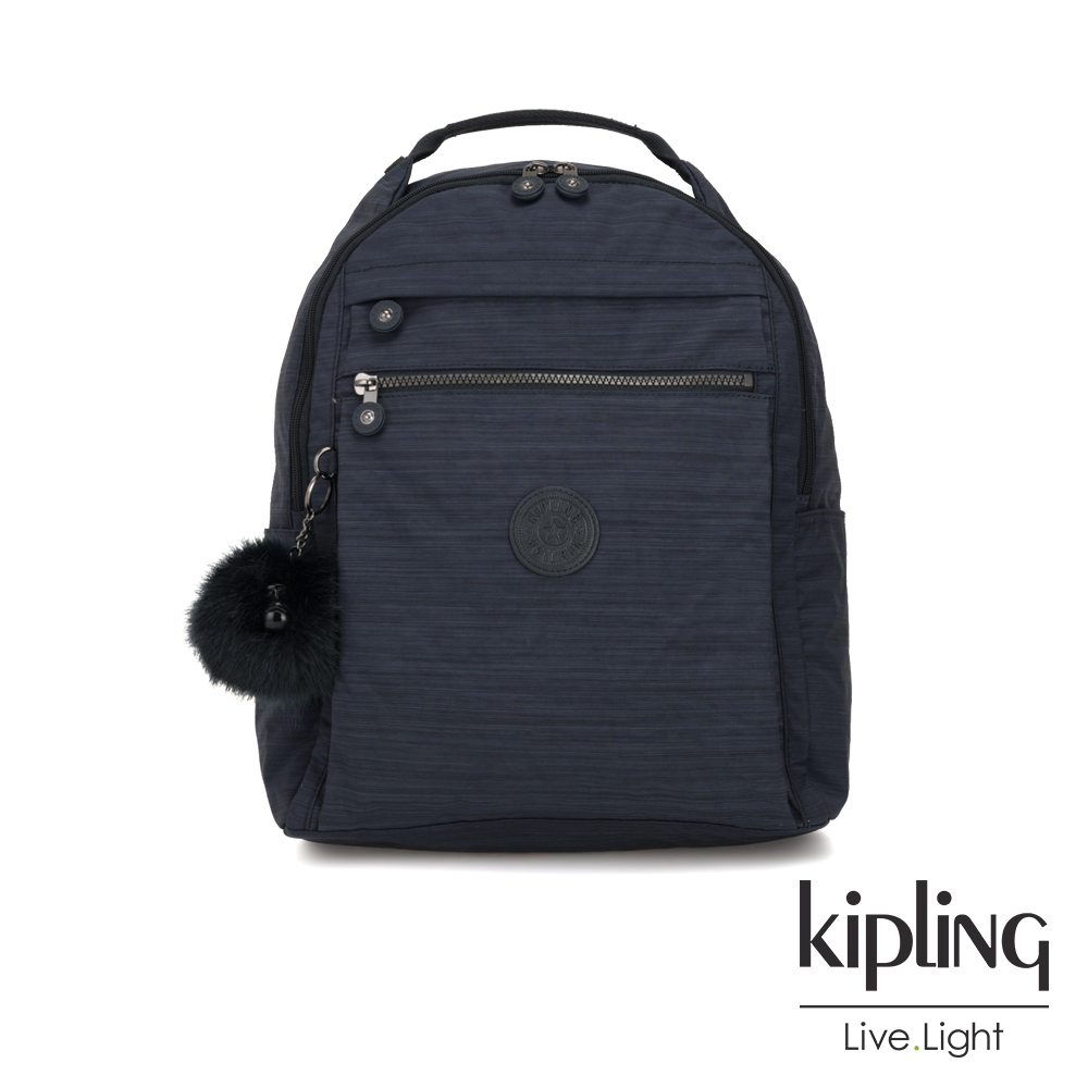 Kipling 深藍素面多袋實用後背包-MICAH-ESSENTIAL系列