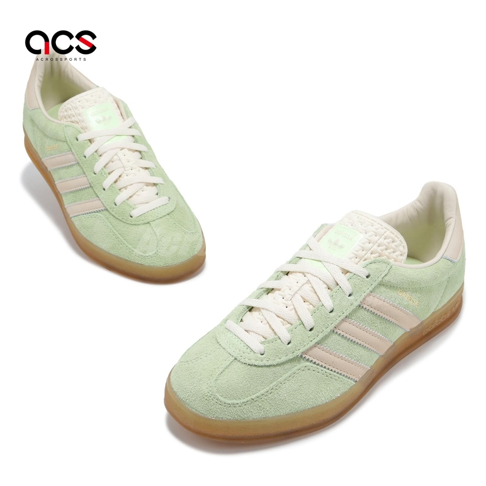 adidas 休閒鞋Gazelle Indoor W 女鞋綠米白麂皮低筒復古三葉草愛迪達