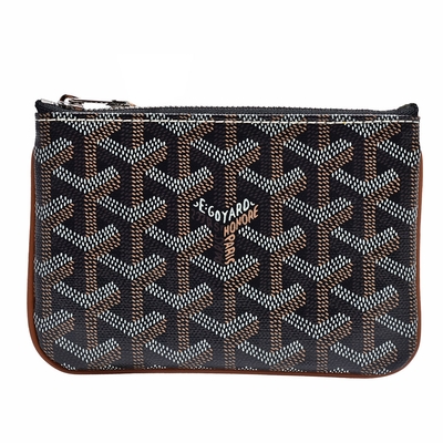 GOYARD 經典滿版LOGO手工帆布拉鍊零錢包(黑/棕)