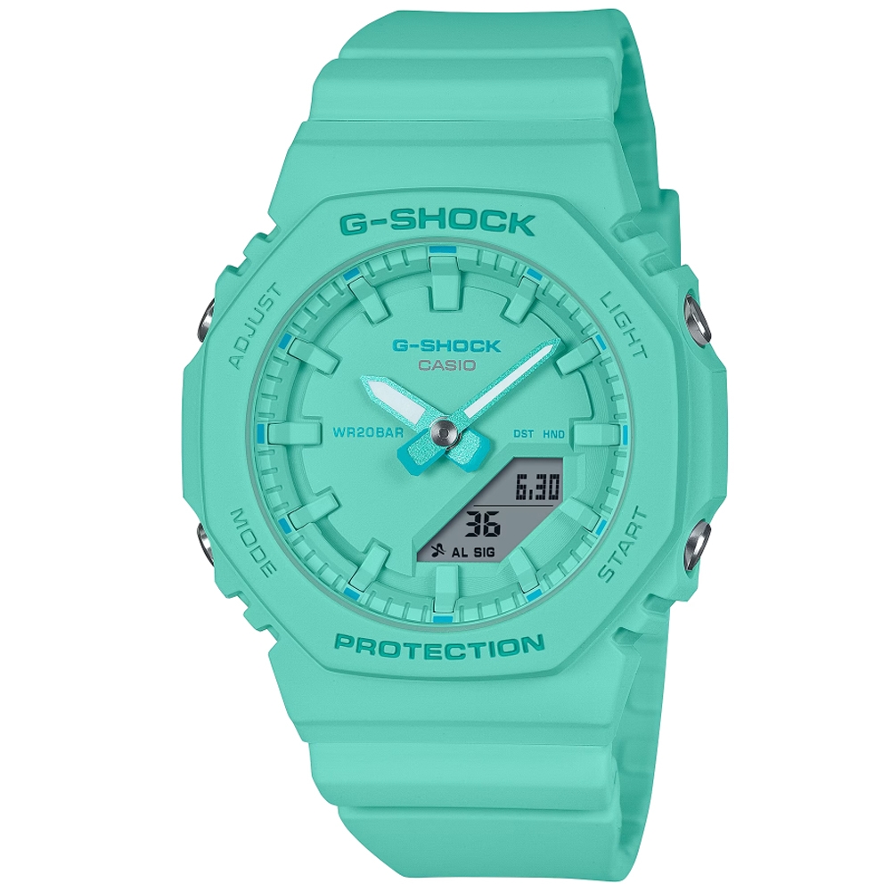 CASIO 卡西歐 G-SHOCK 時尚單色雙顯腕錶-松綠藍 母親節 禮物 40.2mm / GMA-P2100-2A