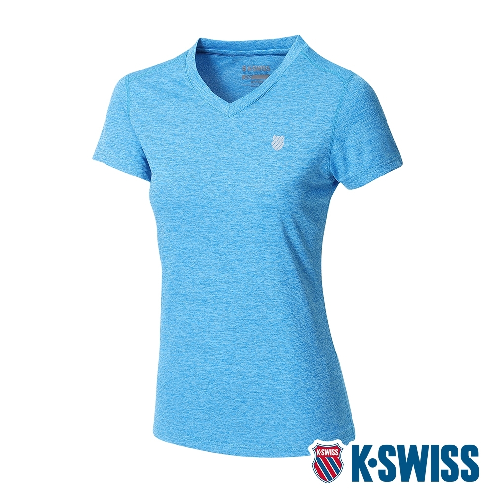 K-SWISS Heather V Neck Tee涼感排汗V領T恤-女-寶藍