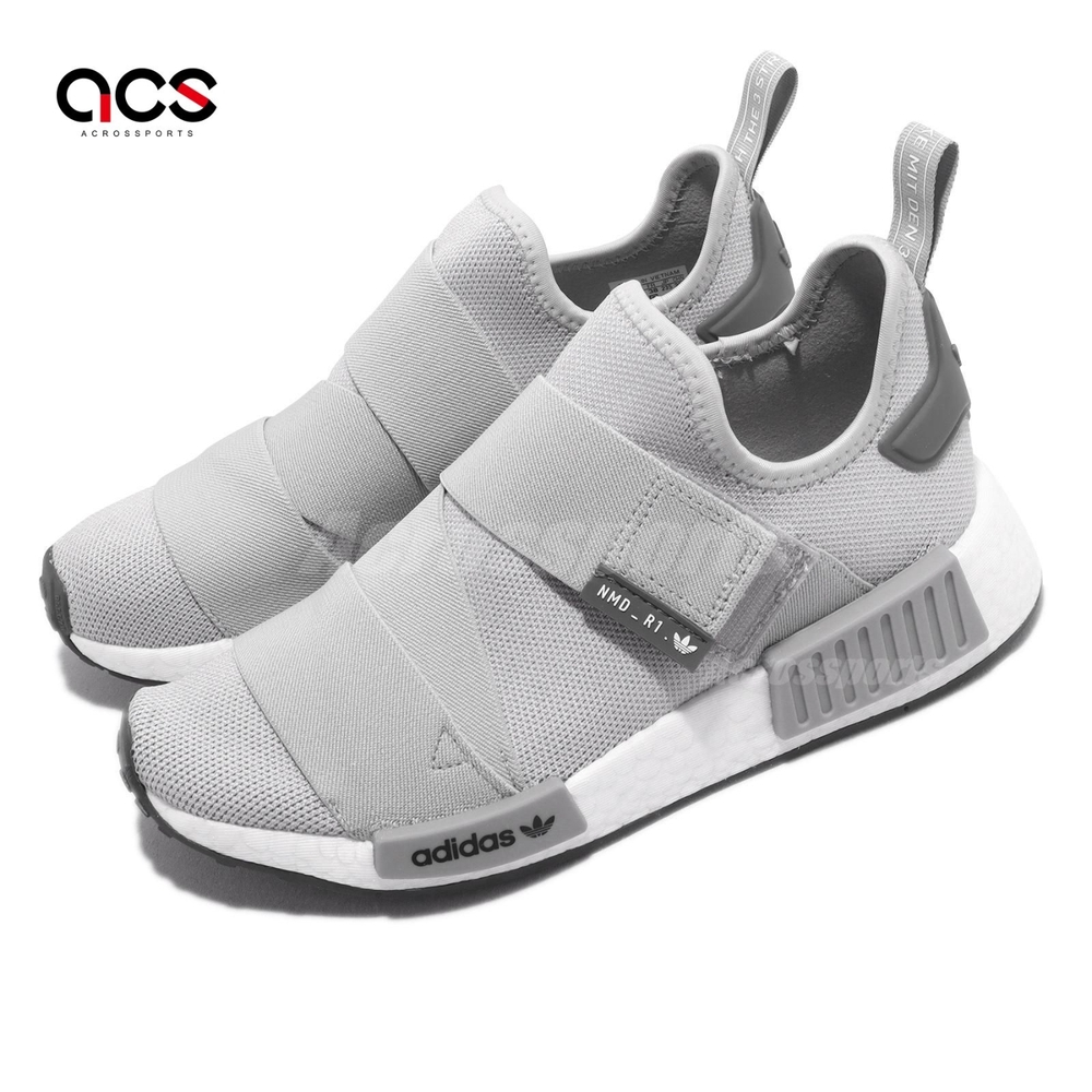 adidas 休閒鞋 NMD R1 W Strap 女鞋 灰 白 BOOST 襪套 魔鬼氈 三葉草 愛迪達 GW9470