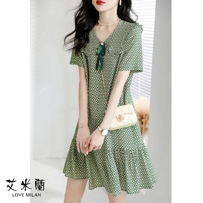 艾米蘭-日系時尚百搭造型洋裝-綠色(M~XL)