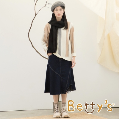 betty’s貝蒂思　拼接裙襬蕾絲牛仔裙(藍色)