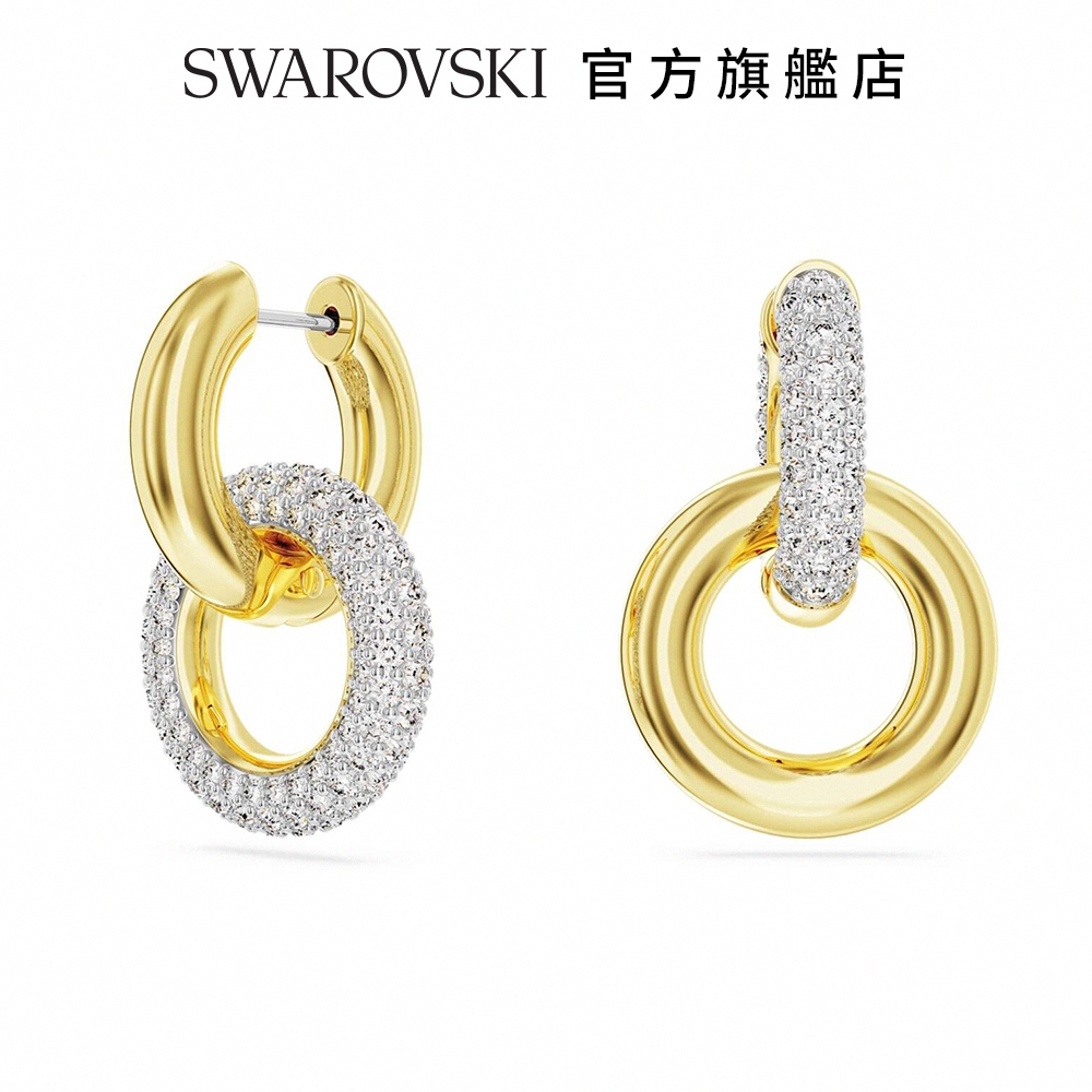 SWAROVSKI 施華洛世奇 Dextera 大圈耳環 環形相扣, 白色, 鍍金色色調