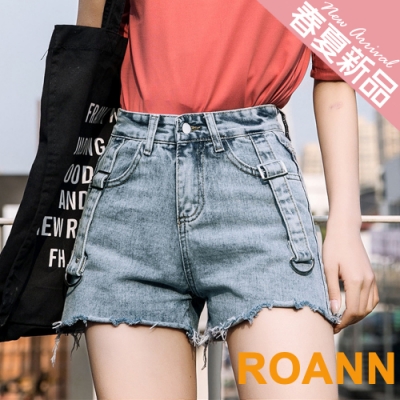 水洗刷色抽鬚高腰牛仔短褲 (共二色)-ROANN