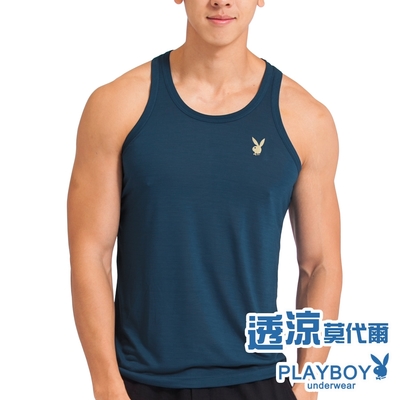 PLAYBOY 涼感速乾透氣抗毛毬背心-單件(普魯士藍)