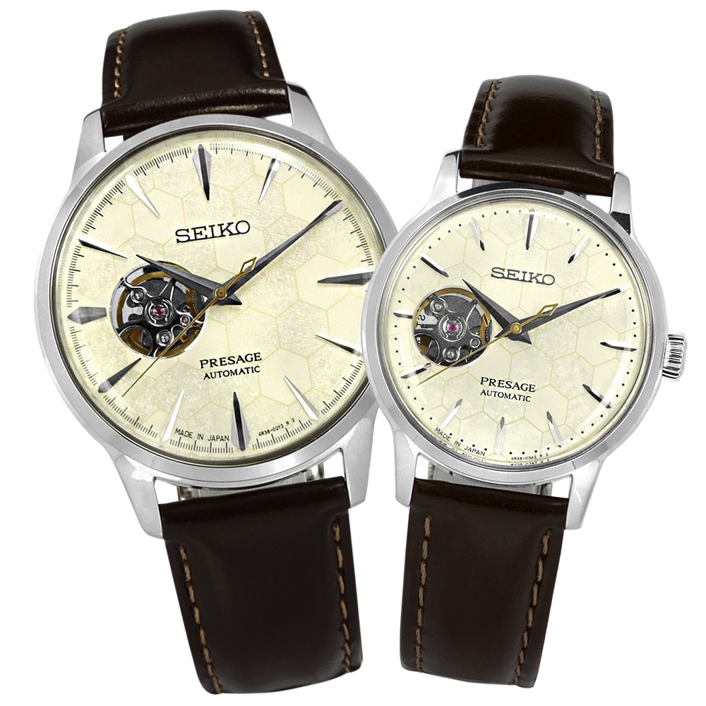 SEIKO 精工 限量款 PRESAGE 機械錶 手錶-米白x銀x紅褐/41mm+34mm