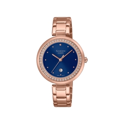 CASIO卡西歐 SHEEN 耀眼奢華 水晶點綴錶圈 日期顯示窗 藍寶石水晶玻璃 SHE-4556PG-2A_32mm
