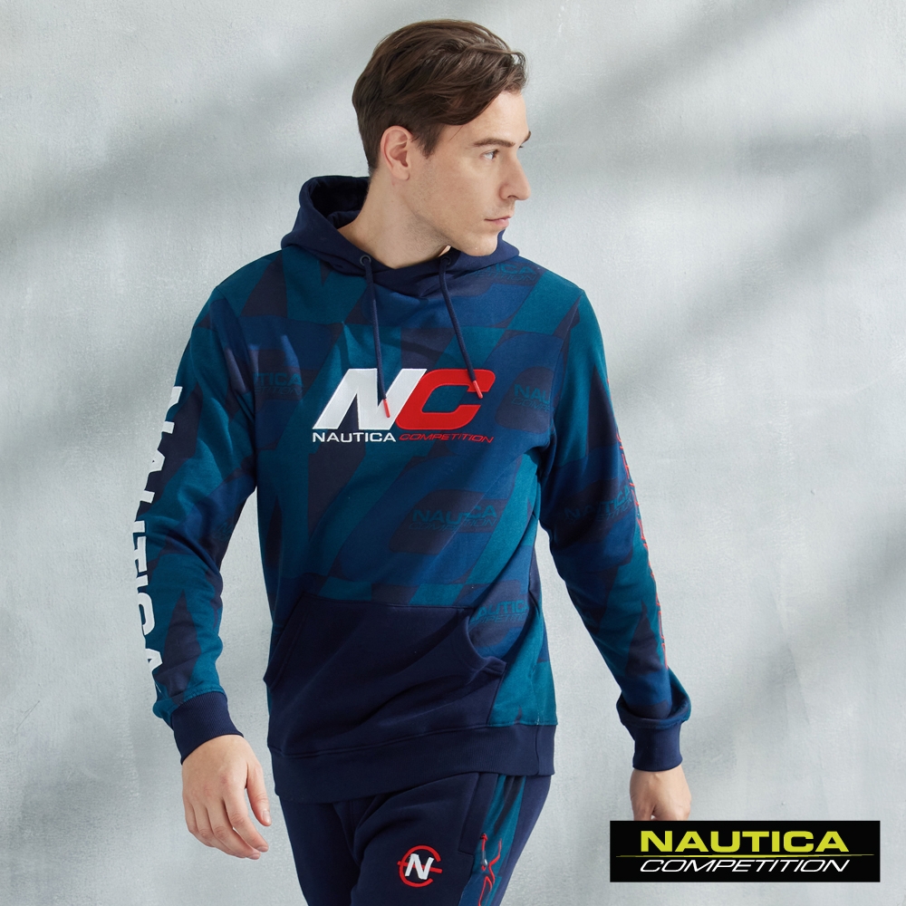 NAUTICA男裝 COMPETITION大寫品牌字樣長袖帽T-藍