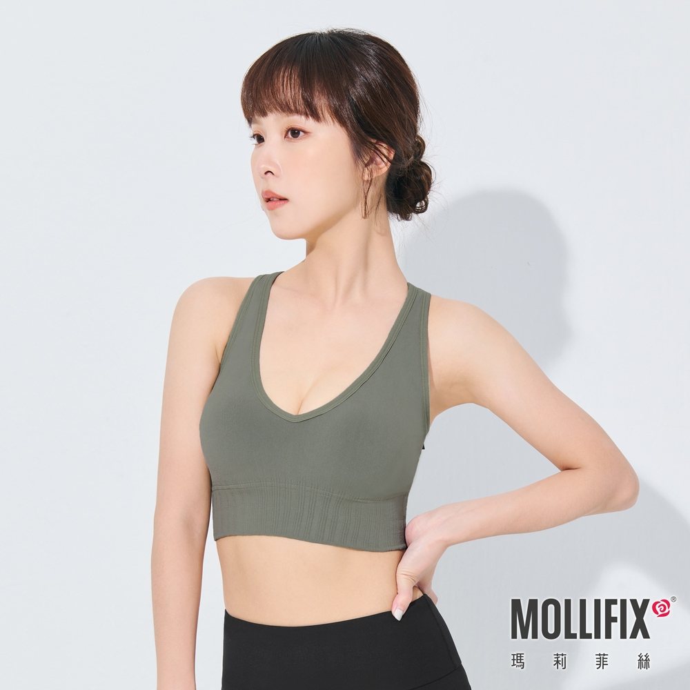 Mollifix 瑪莉菲絲 TRULY A++V領挖背升級包覆BRA (灰綠)瑜珈服、無鋼圈、開運內衣、暢貨出清