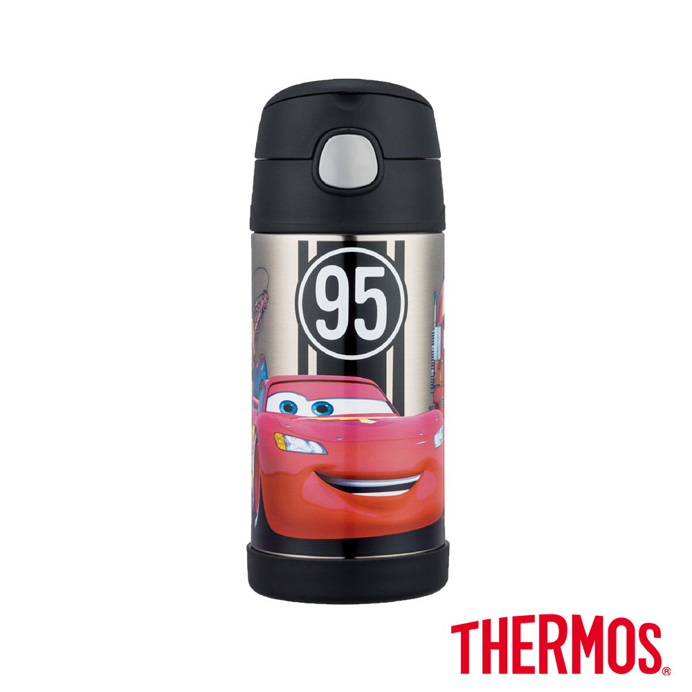 THERMOS膳魔師不鏽鋼兒童水壺吸管真空保冷瓶0.36L(F4014CR6)(汽車總動員2)