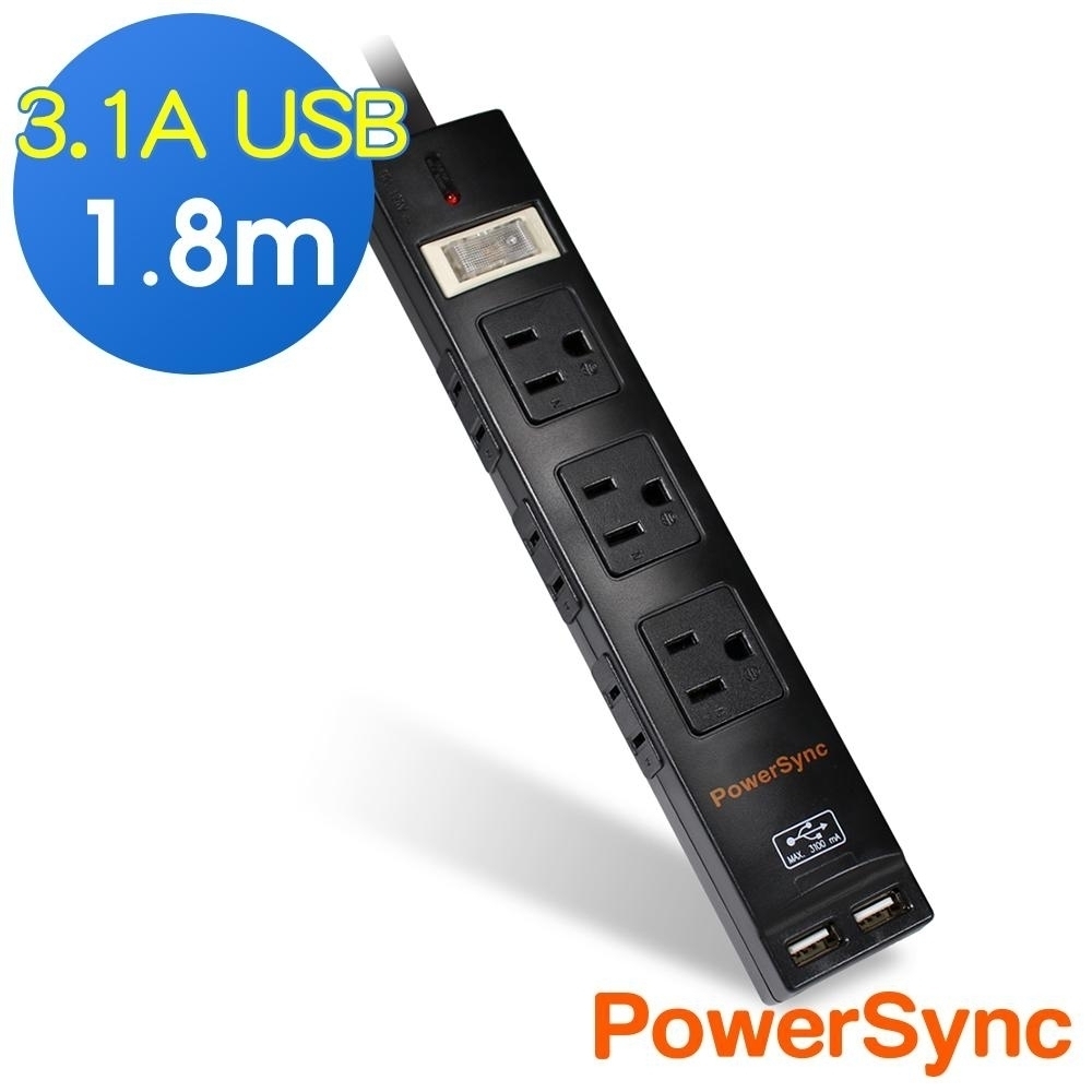 群加 2P+3P 1開6插 USB 3.1A防雷擊1.8米延長線TPSM16AB0018