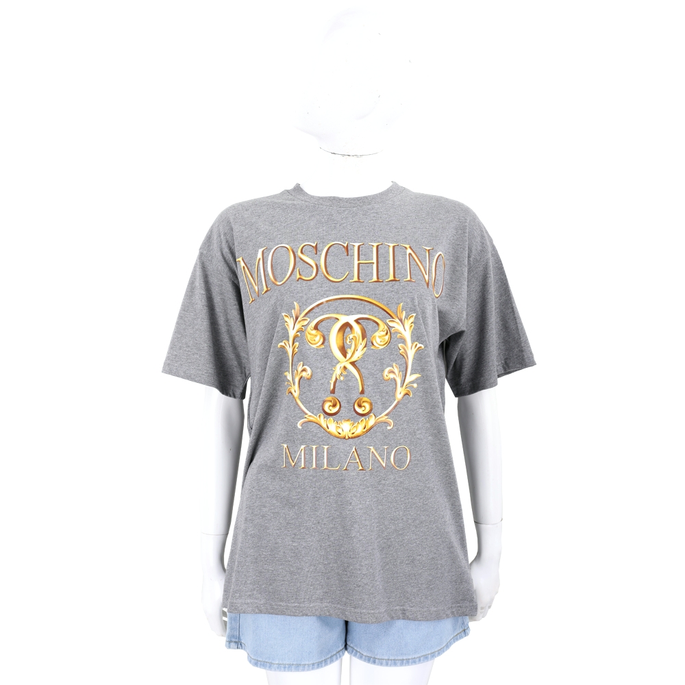 MOSCHINO COUTURE 寬鬆版巴洛克圖騰字母灰色短袖TEE T恤(男/女可穿)