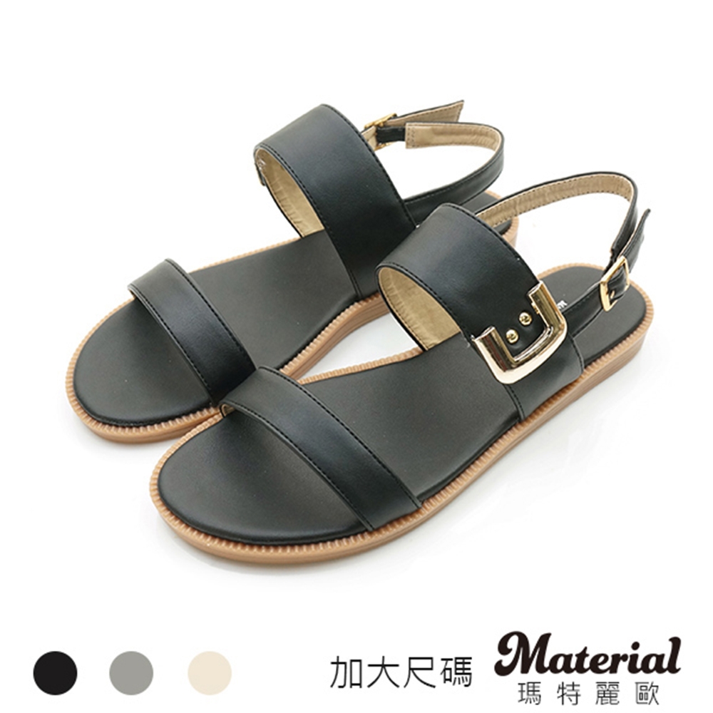 Material瑪特麗歐  MIT涼鞋 加大尺碼側金屬釦平底涼鞋  TG52044