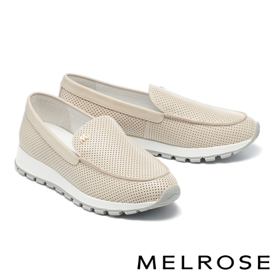 休閒鞋 MELROSE 簡約質感M字金屬飾釦全真皮厚底休閒鞋－米