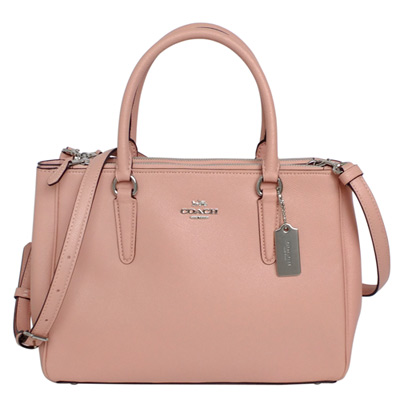 COACH SURREY粉紅防刮全皮雙拉鍊袋手提/肩斜背包